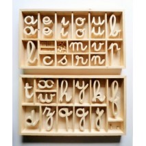 alphabet Montessori en bois cursif standard avec boîtes 155 lettres