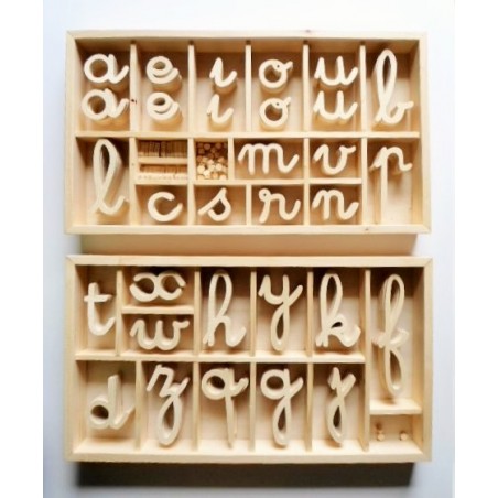 alphabet Montessori en bois cursif standard avec boîtes 155 lettres