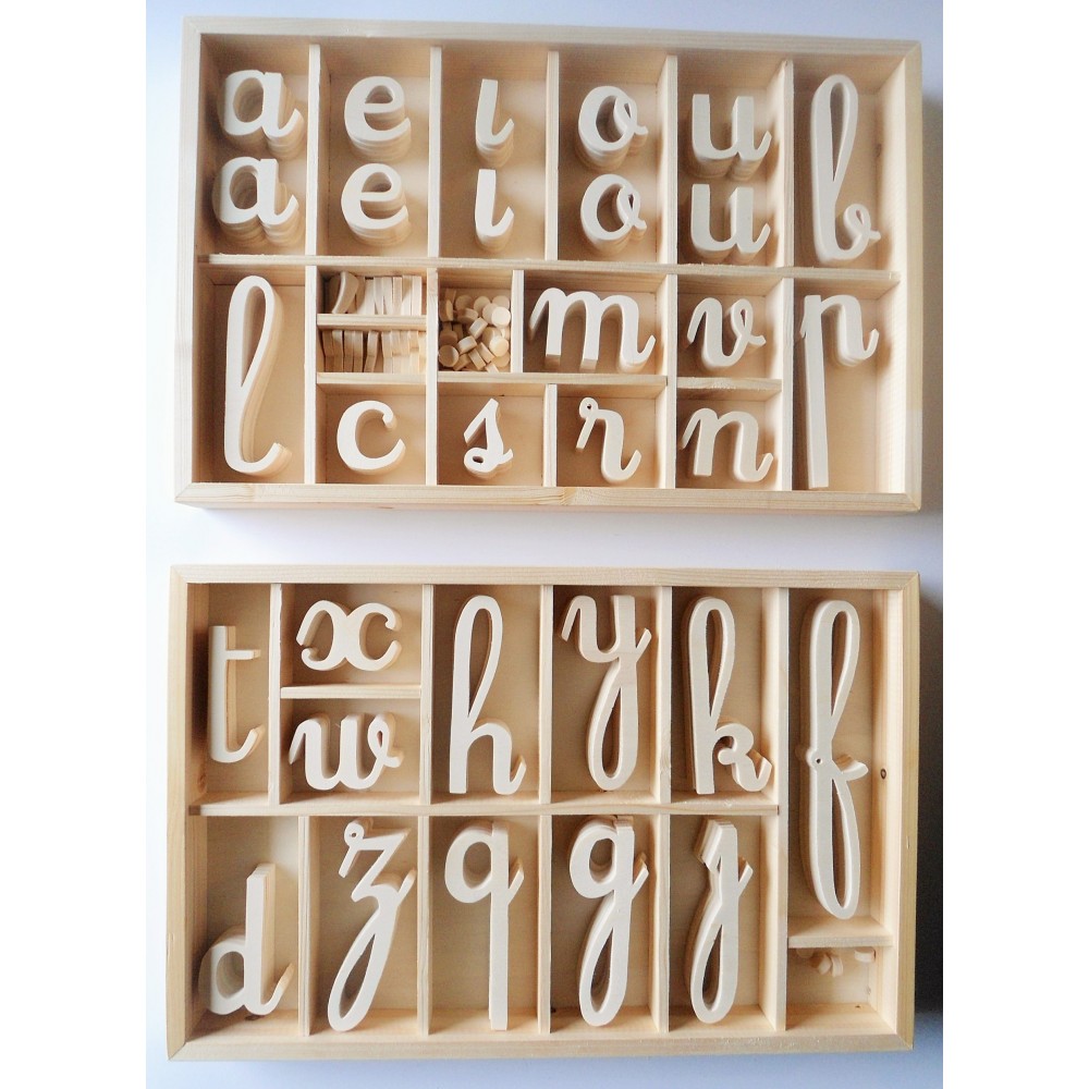 Alphabet et boîtes cursif qui s'attache 155 lettres en bois