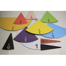 10 disques de fractions colorés en plastique posés sur une table